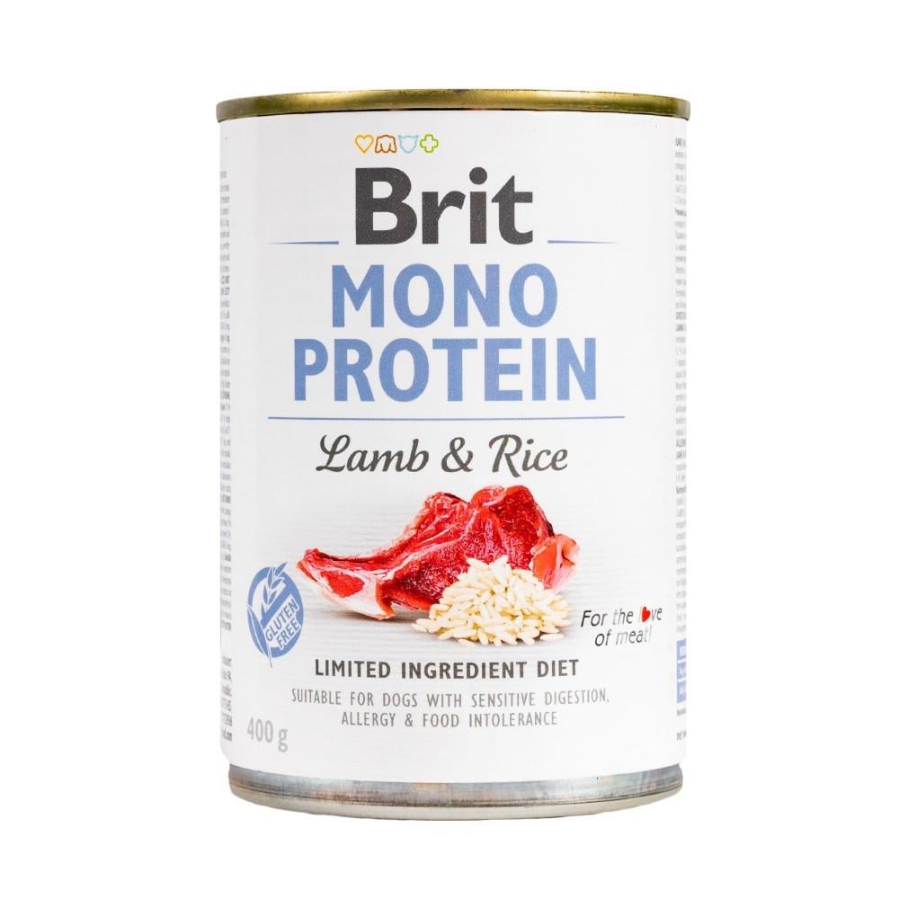 Корм для собак влажный Brit Mono Protein Lamb and Rice с ягнятиной и рисом 400 г (8595602555352)