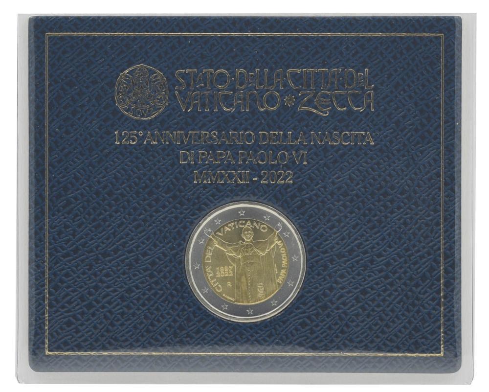 Коллекционная монета Ватикан 2 евро 2022 Биметалл UNC 125 лет со дня рождения Папы Павла VI