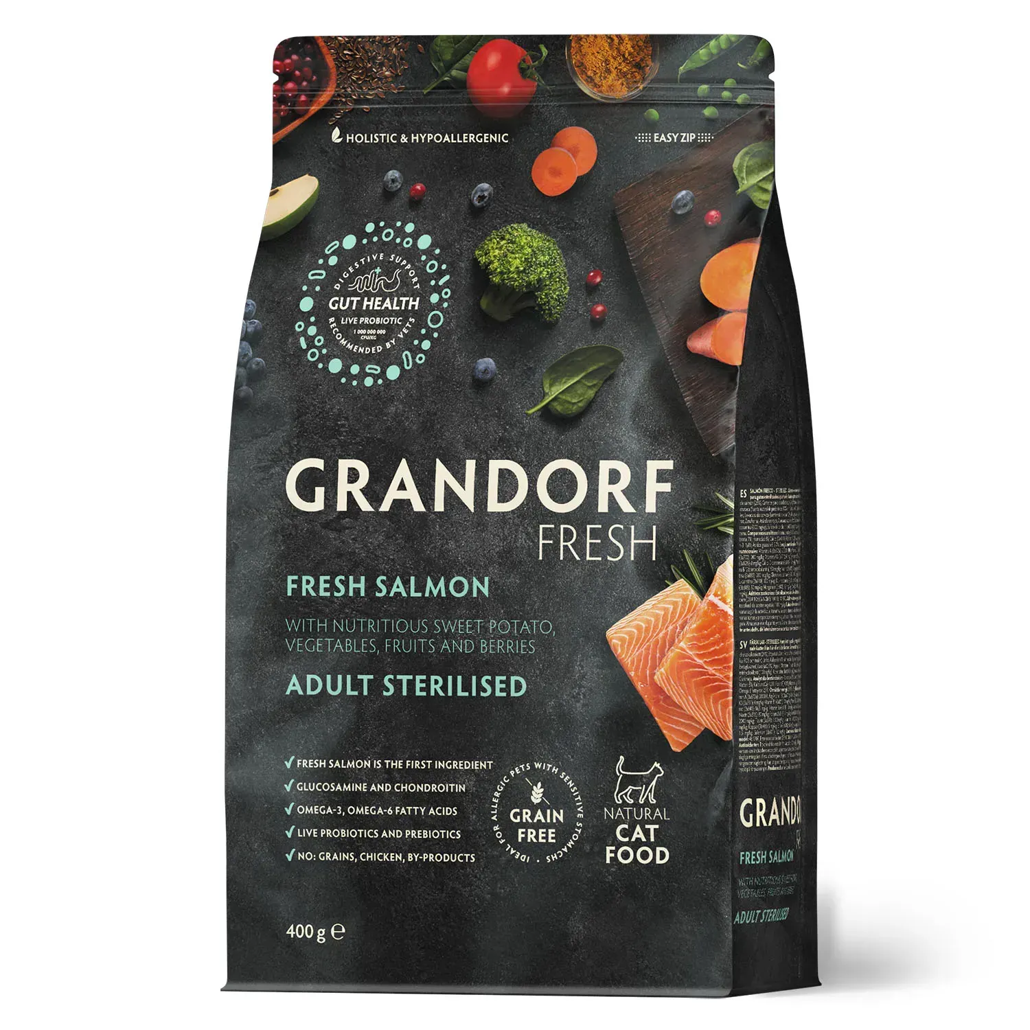 Корм сухой беззерновой для стерилизованных кошек Grandorf FRESH SALMON & SWEET POTATO CAT STERILISED лосось с бататом 400 г