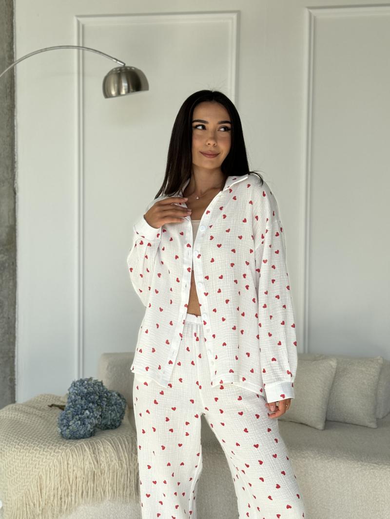 Піжама жіноча з мусліну M Червоне сердечко велике (MR26237771) - фото 2 Піжама жіноча з мусліну M Червоне сердечко велике (MR26237771) - фото 2