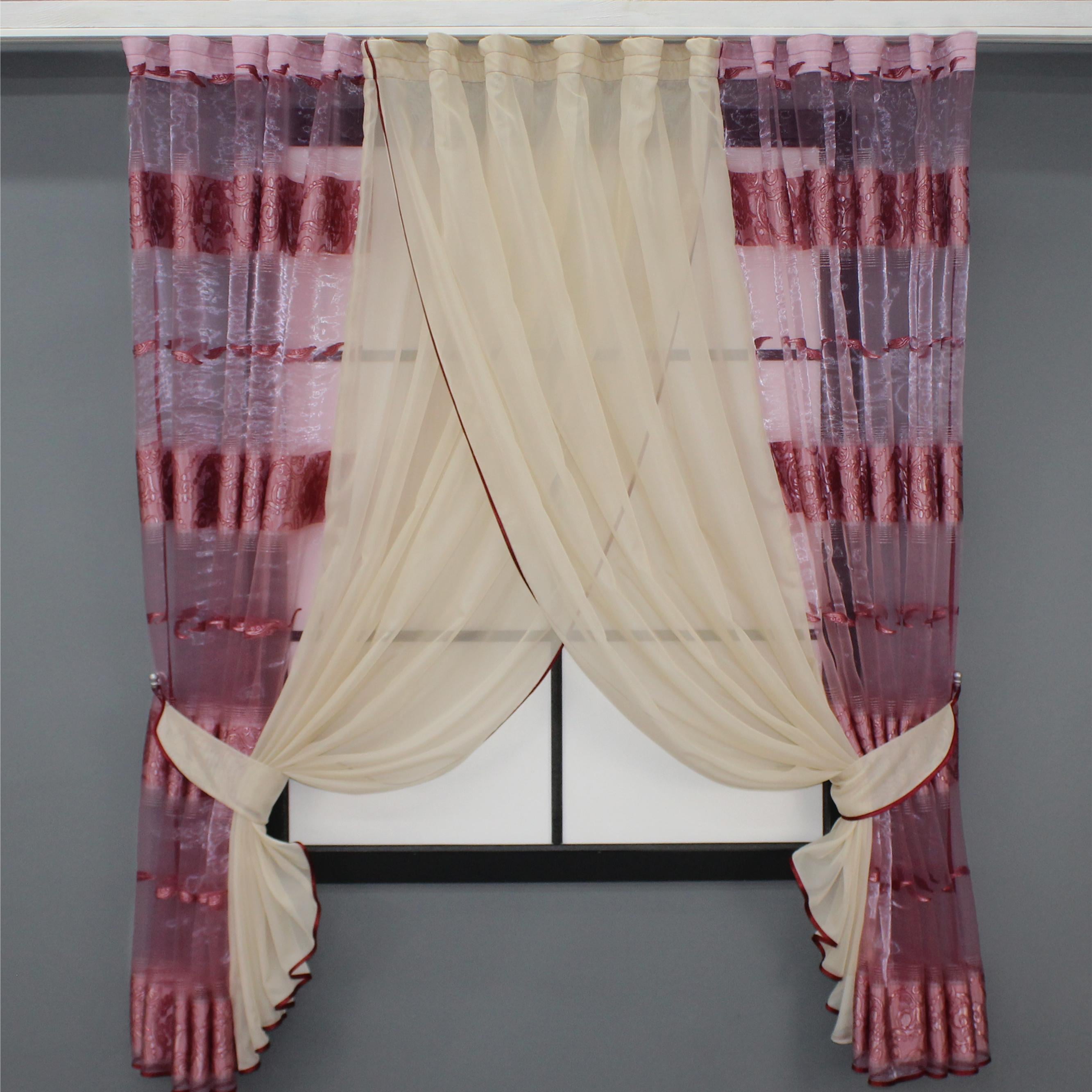 Шторки кухонные VR-Textil № 111к комбинированные 400х170 см Бордовый/Бежевый (52-0791)