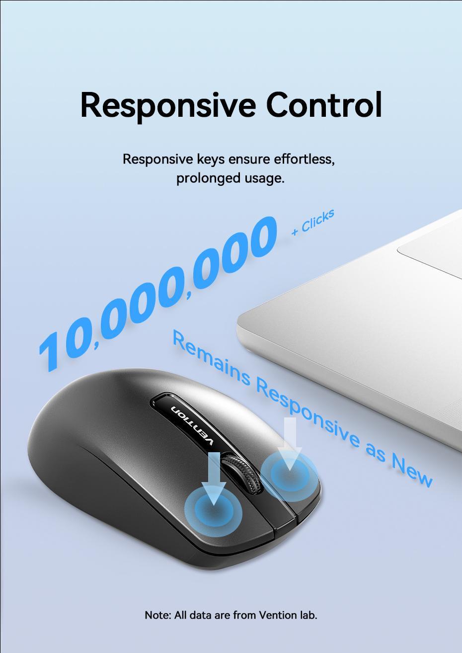 Миша комп'ютерна Vention 2.4G 1200DPI бездротова 3 кнопки USB-A Чорний (KTBB0) - фото 7 Миша комп'ютерна Vention 2.4G 1200DPI бездротова 3 кнопки USB-A Чорний (KTBB0) - фото 7