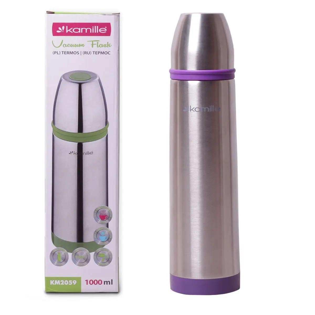 Термос Kamille из нержавеющей стали 1000 мл Фиолетовый (KM-2059)