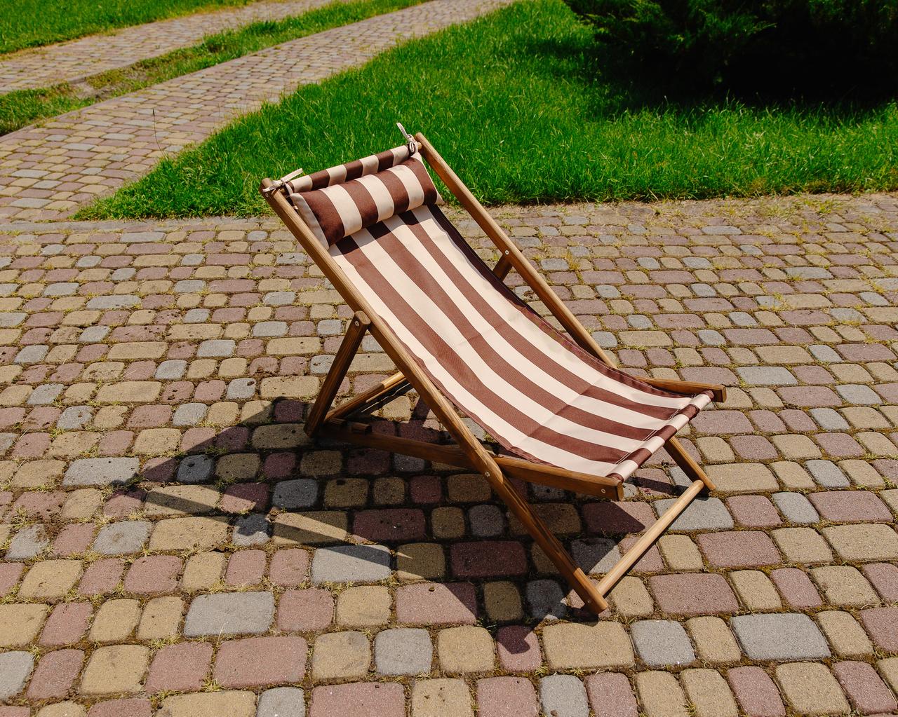 Шезлонг для дачи тканевый XRmaster с подушкой Коричневый/Кофейный (КШ-001/2) - фото 6