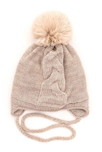 Шапка детская для девочек Косичка D810 хлопок 40-44 см Бежевый