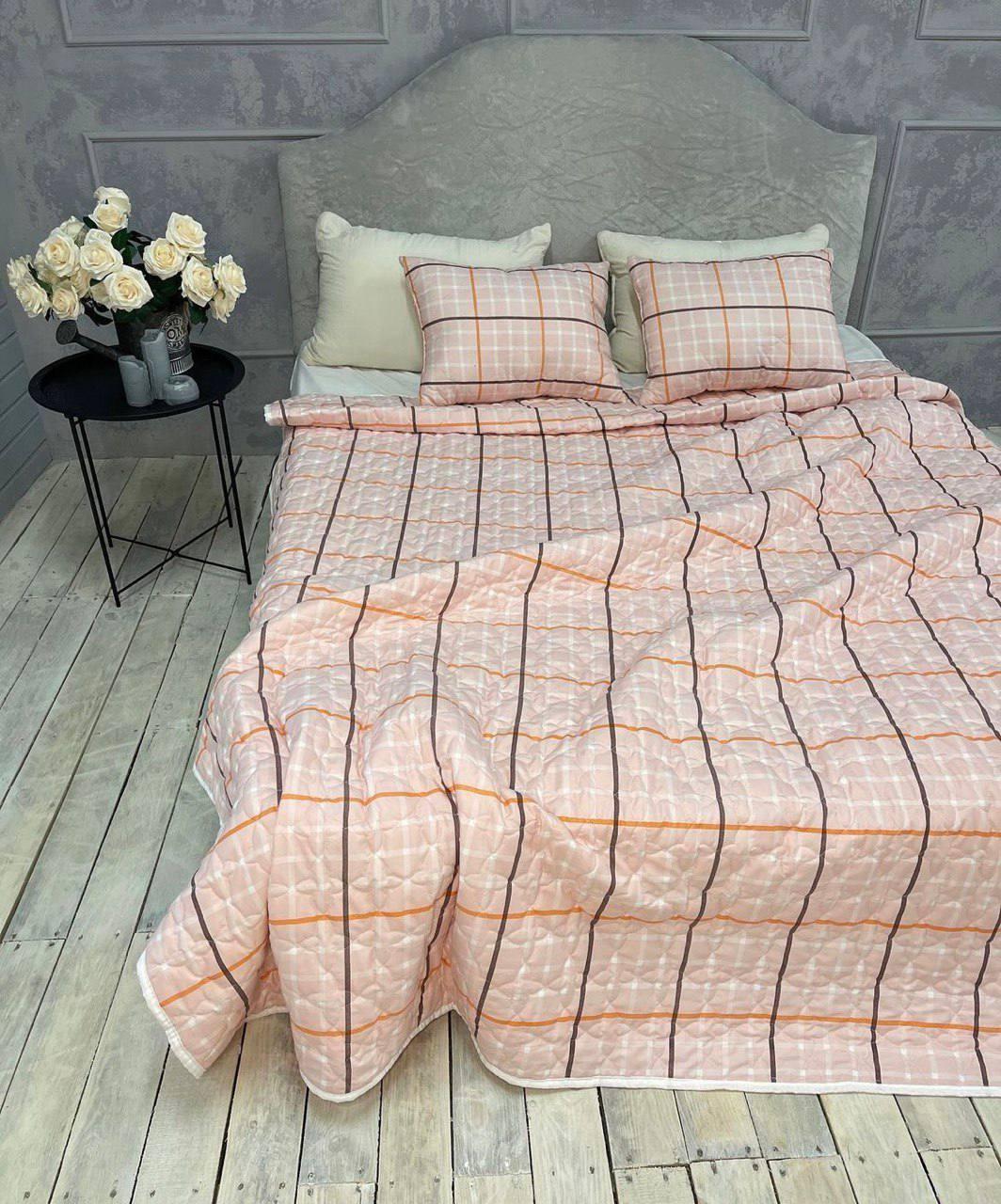 Покривало Євро 220х240 см із двома подушками 40х60 см Персиковий (Д-mur-cap25-013)