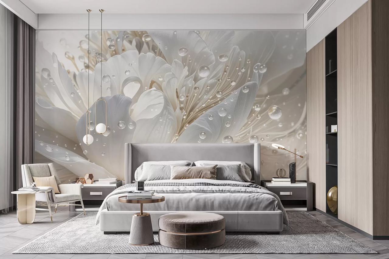 Фотообои флизелиновые Styleo Цветок пиона крупным планом w08262 350х270 см Бежевый