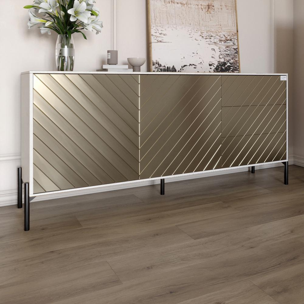 Комод Lion Амарант з чорними металевими ніжками 168x40x76,5 см Бетон Style/Перламутровий металік (000-000-1889) - фото 1