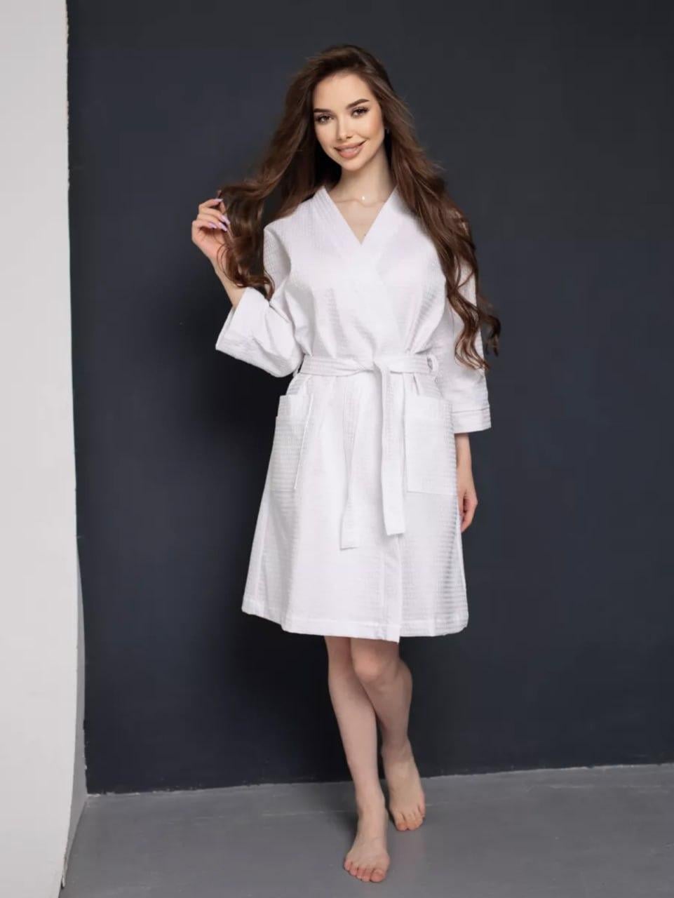 Халат женский с поясом XL Белый (Д-lel-vafel25-004-02)
