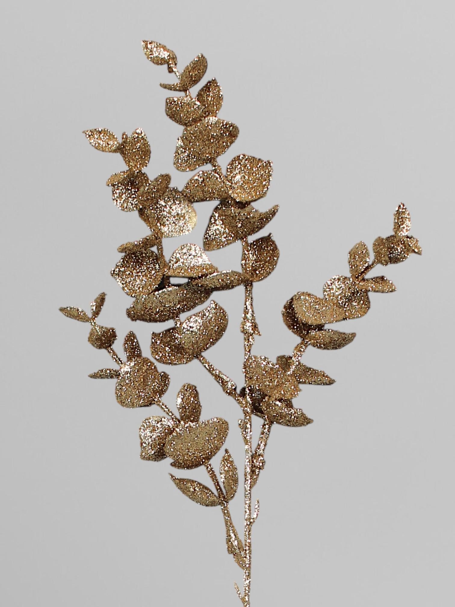 Ветвь эвкалипта в блестках 39 см Шампань (Р03101)