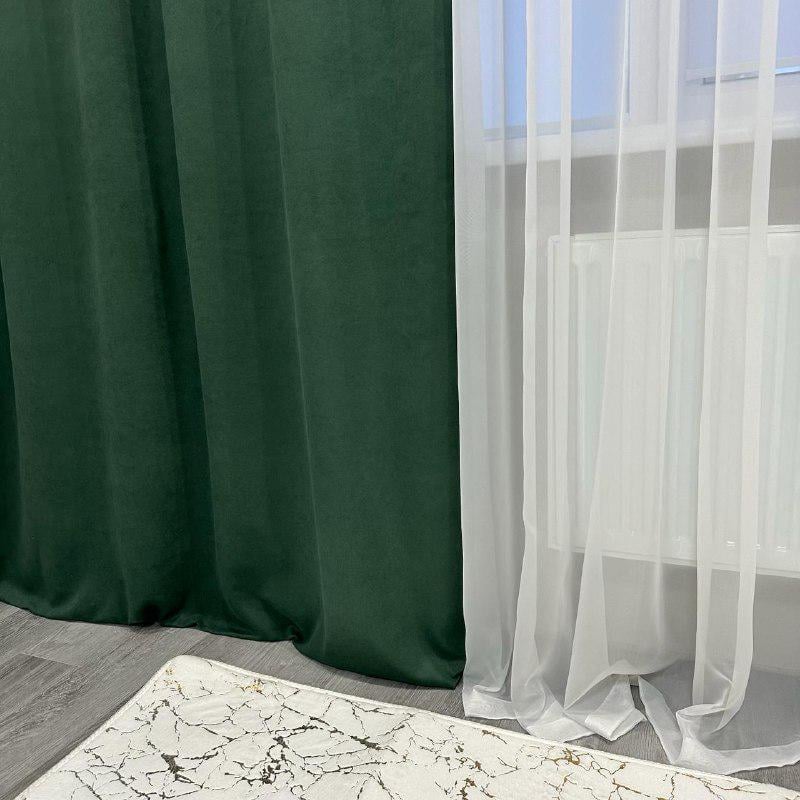 Комплект штор микровелюр 2 шт. 1,5х2,7 м готовые на шторной тесьме 6 см Зеленый (petek-V589) - фото 2 Комплект штор микровелюр 2 шт. 1,5х2,7 м готовые на шторной тесьме 6 см Зеленый (petek-V589) - фото 2
