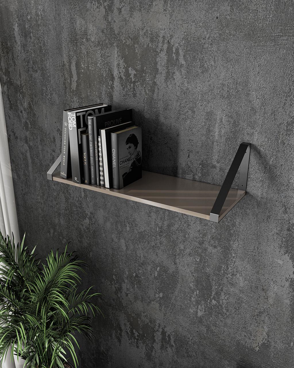 Поличка навісна Sanro з трикутним кріпленням 600х220х220 мм Капучино/Чорний (XT21)