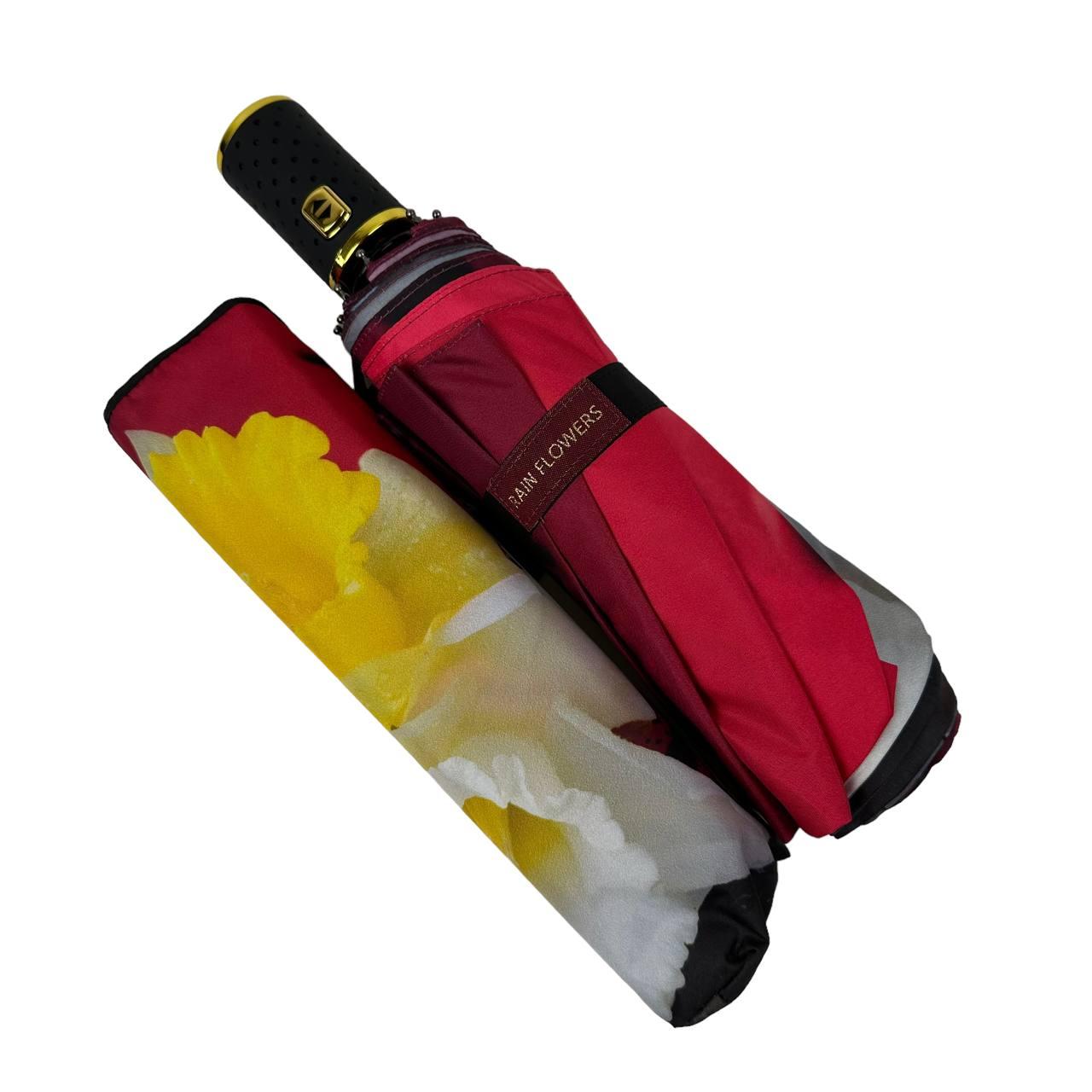 Зонт женский автомат Rain Flower в подарочной упаковке с платком Красный с нарциссами (01020-2) - фото 6
