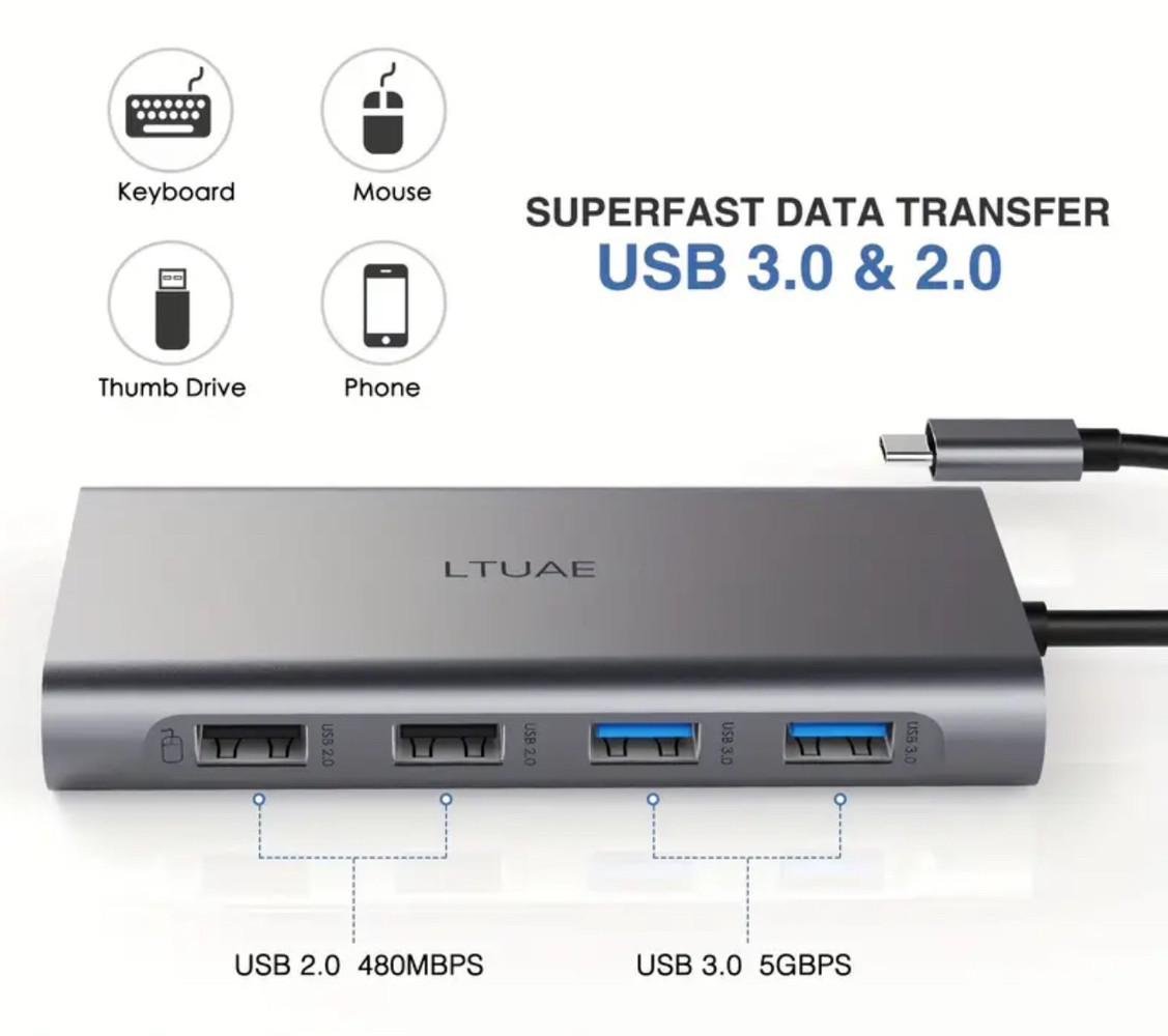 Док-станция для ноутбуков планшетов и телефонов 4K 11в1 USB C двойной дисплей - фото 2 Док-станция для ноутбуков планшетов и телефонов 4K 11в1 USB C двойной дисплей - фото 2