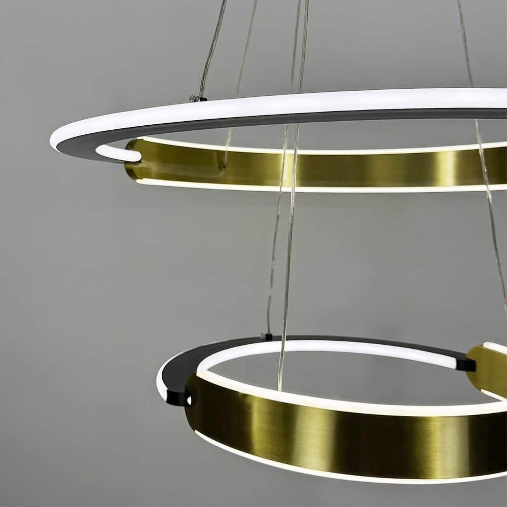 Люстра подвесная с двумя кольцами Ø 80/60 см Черный/Латунь (MJ303-800+600 AB) - фото 3