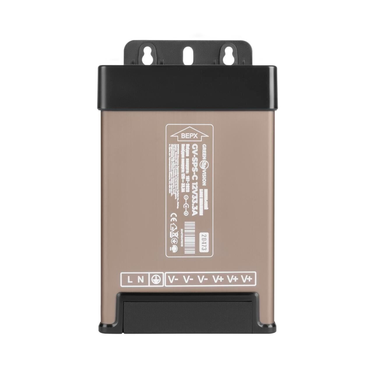 Блок питания импульсный закрытый GreenVision GV-SPS-C 12V33.3A 400W 12V 33.3А клеммник Brown (32709224)