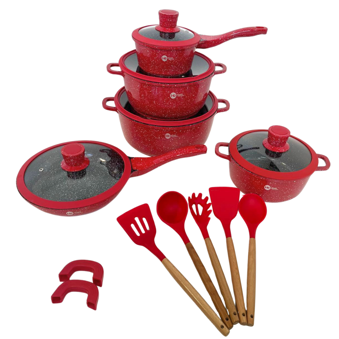 Набір посуду Higher Kitchen HK-316 з гранітним антипригарним покриттям 17 предметів Бордовий - фото 3 Набір посуду Higher Kitchen HK-316 з гранітним антипригарним покриттям 17 предметів Бордовий - фото 3