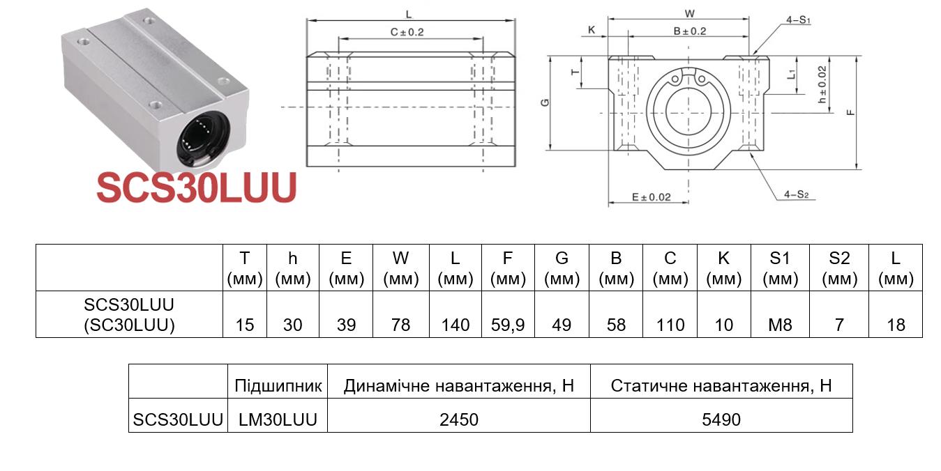 Підшипник лінійний SCS30LUU у корпусі подовжений (SCS30LUU) - фото 2