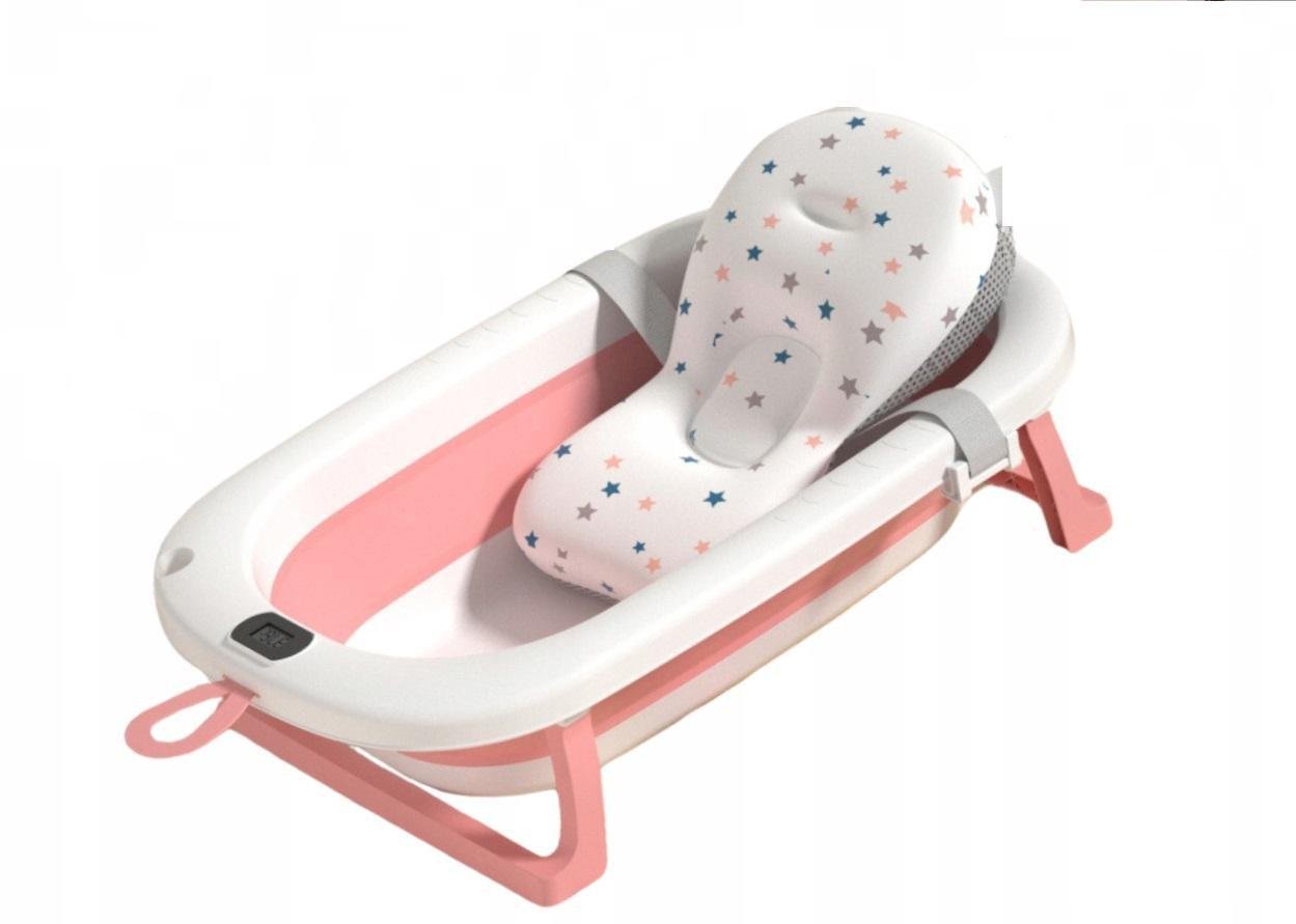 Ванночка складная детская с подушечкой и термометром Бело-розовый (20142045)
