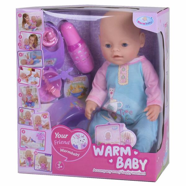 Функциональный пупс Warm Baby с аксессуарами в голубом костюме (52133)