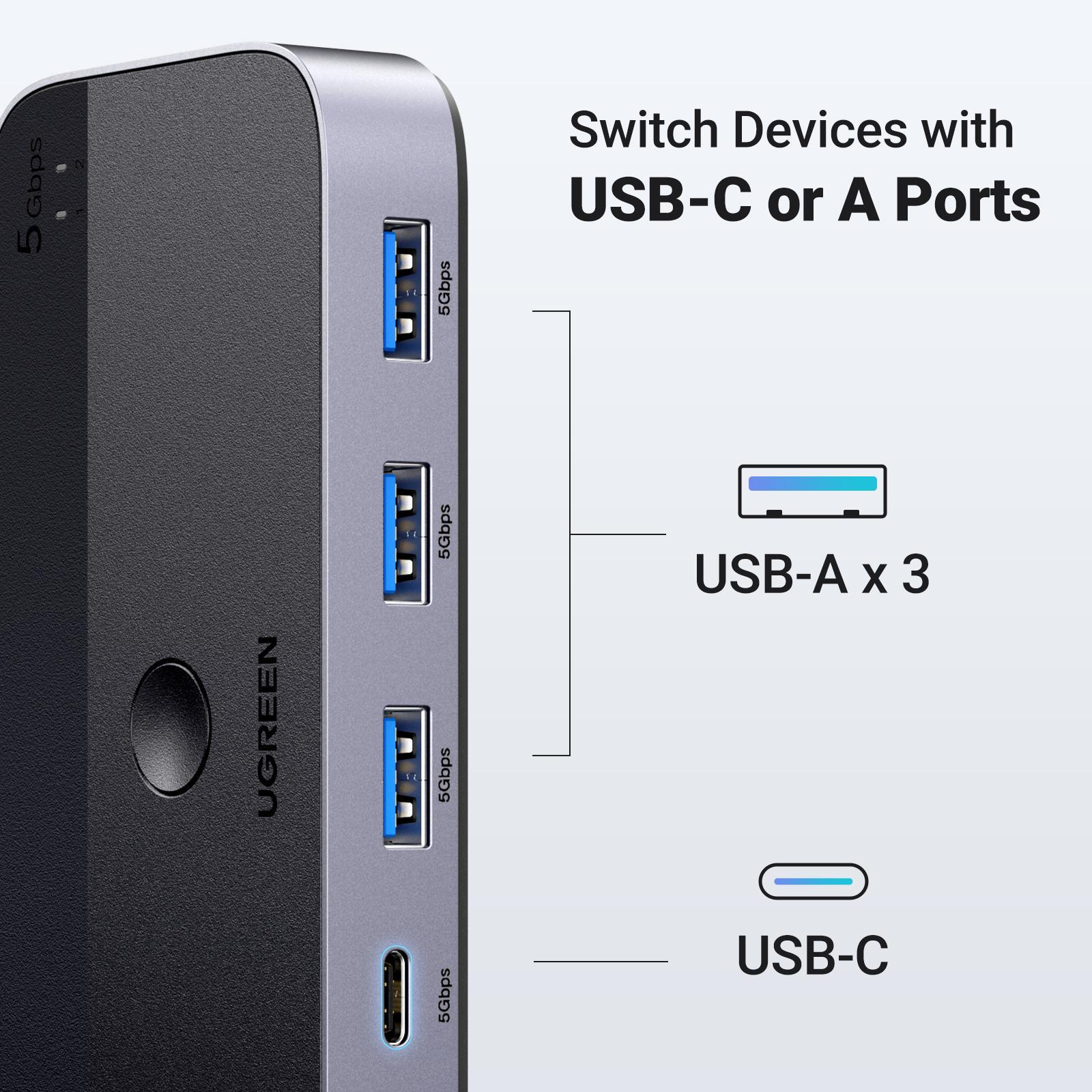 Перемикач KVM UGREEN 3x USB 3.0/5 Гбіт/с Type-C/5 Гбіт/с з пультом Чорний (15705) - фото 5 Перемикач KVM UGREEN 3x USB 3.0/5 Гбіт/с Type-C/5 Гбіт/с з пультом Чорний (15705) - фото 5