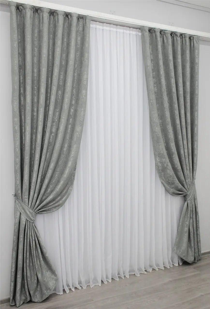Шторы для спальни жаккард 300x270 см Серый (Е101100B-22)