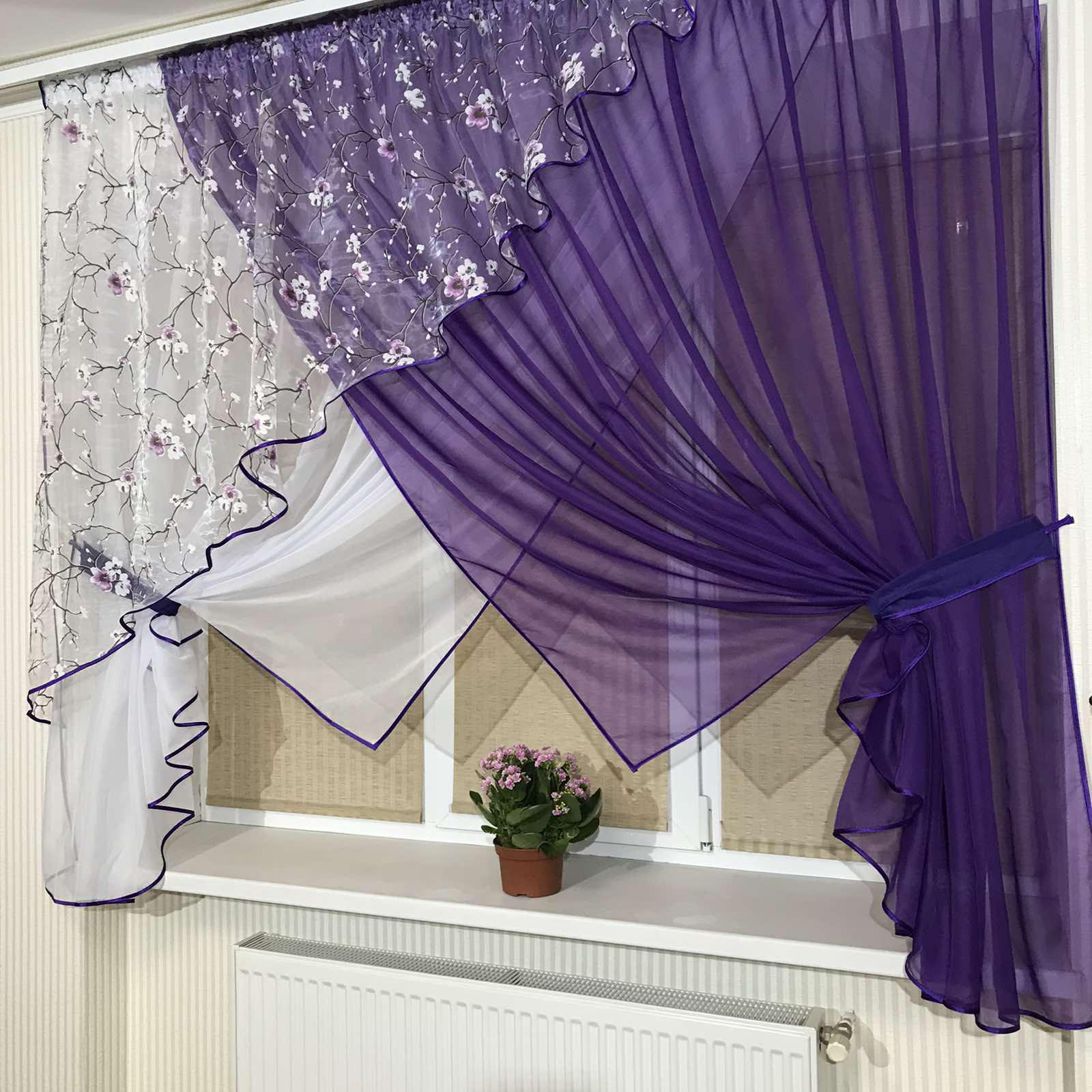 Занавеска на кухню TG Home №362 Сакура Фиолетовый (362-21/907-7) - фото 3 Занавеска на кухню TG Home №362 Сакура Фиолетовый (362-21/907-7) - фото 3