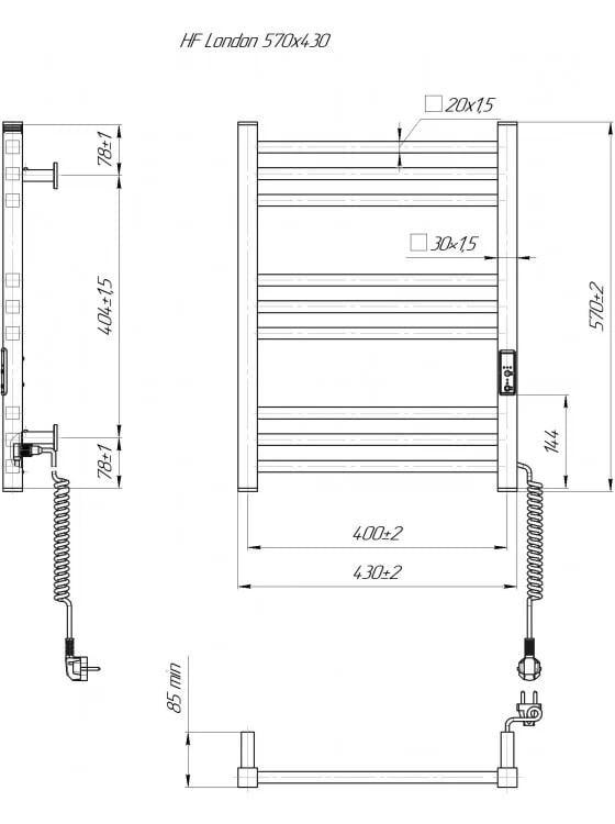 Полотенцесушитель электрический Hygge Family London TR K 570х430 мм Белый матовый (6.1.0100.06.WM) - фото 6