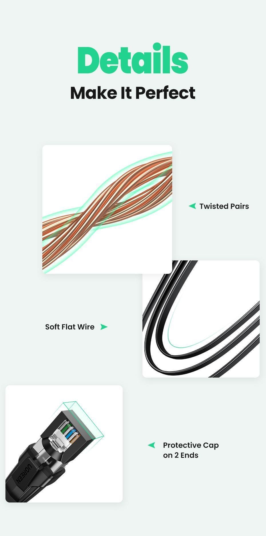 Интернет-кабель UGREEN Cat.8 U/FTP 40 Гбит/с 2000 МГц Lan RJ45 RJ 45 0,5 м Черный (10979) - фото 8 Интернет-кабель UGREEN Cat.8 U/FTP 40 Гбит/с 2000 МГц Lan RJ45 RJ 45 0,5 м Черный (10979) - фото 8