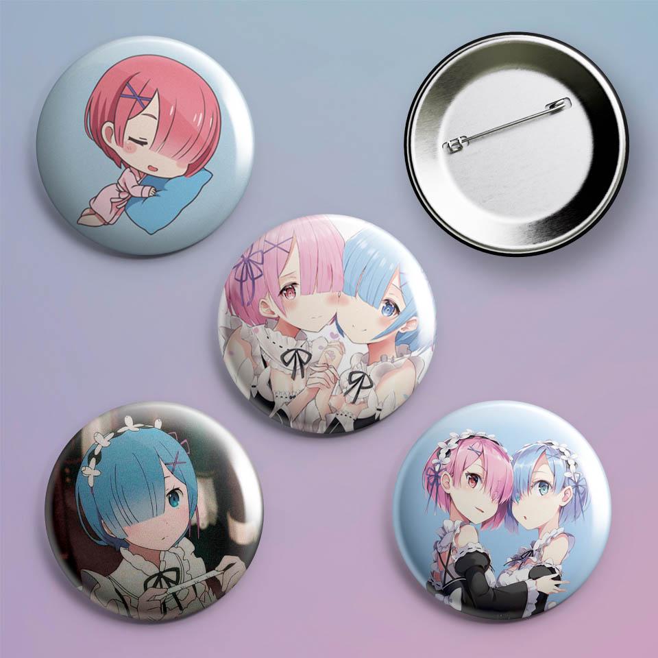 Значки на рюкзак з принтом аніме Re Zero 4 шт.