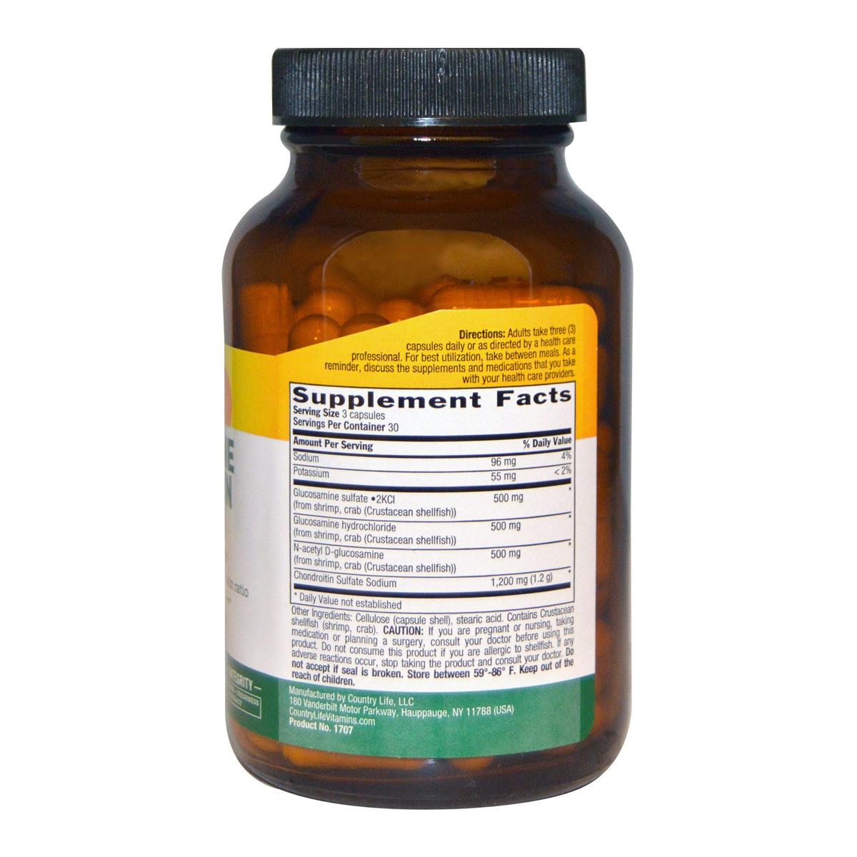 Глюкозамин и хондроитин Glucosamine/Chondroitin Formula Country Life 90 капсул (CLF1707) - фото 2