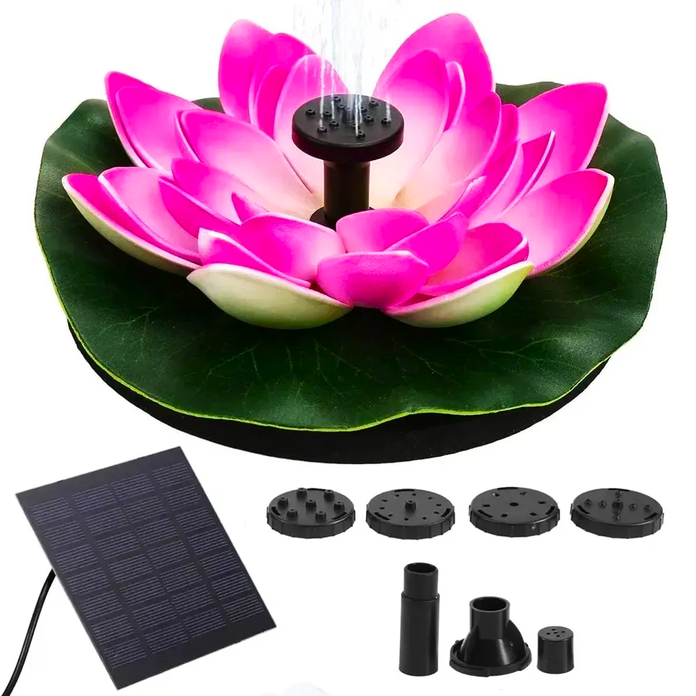 Фонтан садовый Лилия с солнечной панелью и 4 насадками Розовый (23457165401)