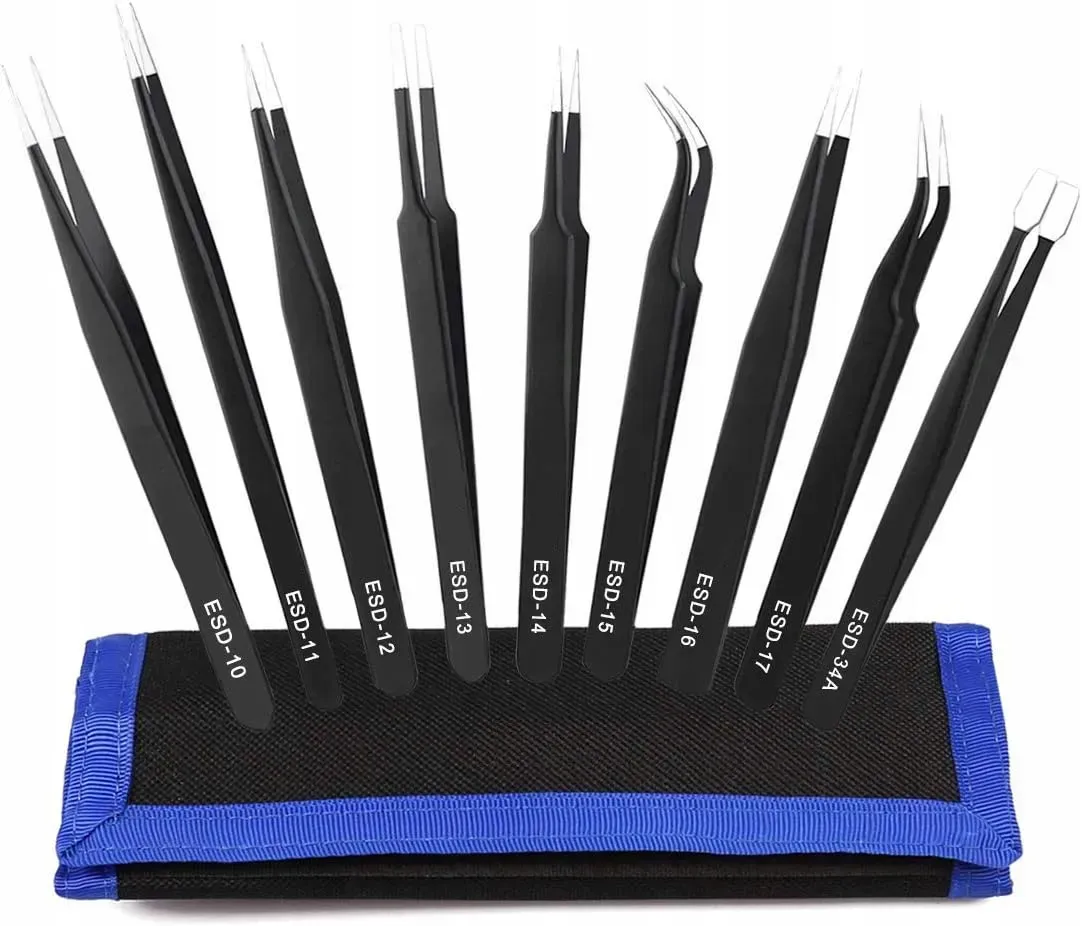 Набор пинцетов для ремонта квадрокптеров из нержавеющей стали в чехле 9 шт. Черный (147)