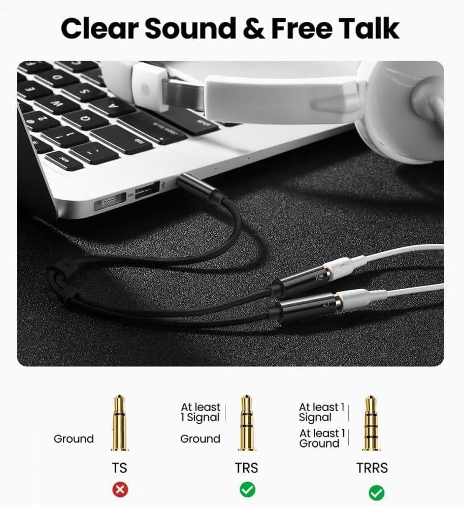 Аудіо сплітер для навушників Ugreen 20 см 3.5 мм 2x Чорний (30619) - фото 3