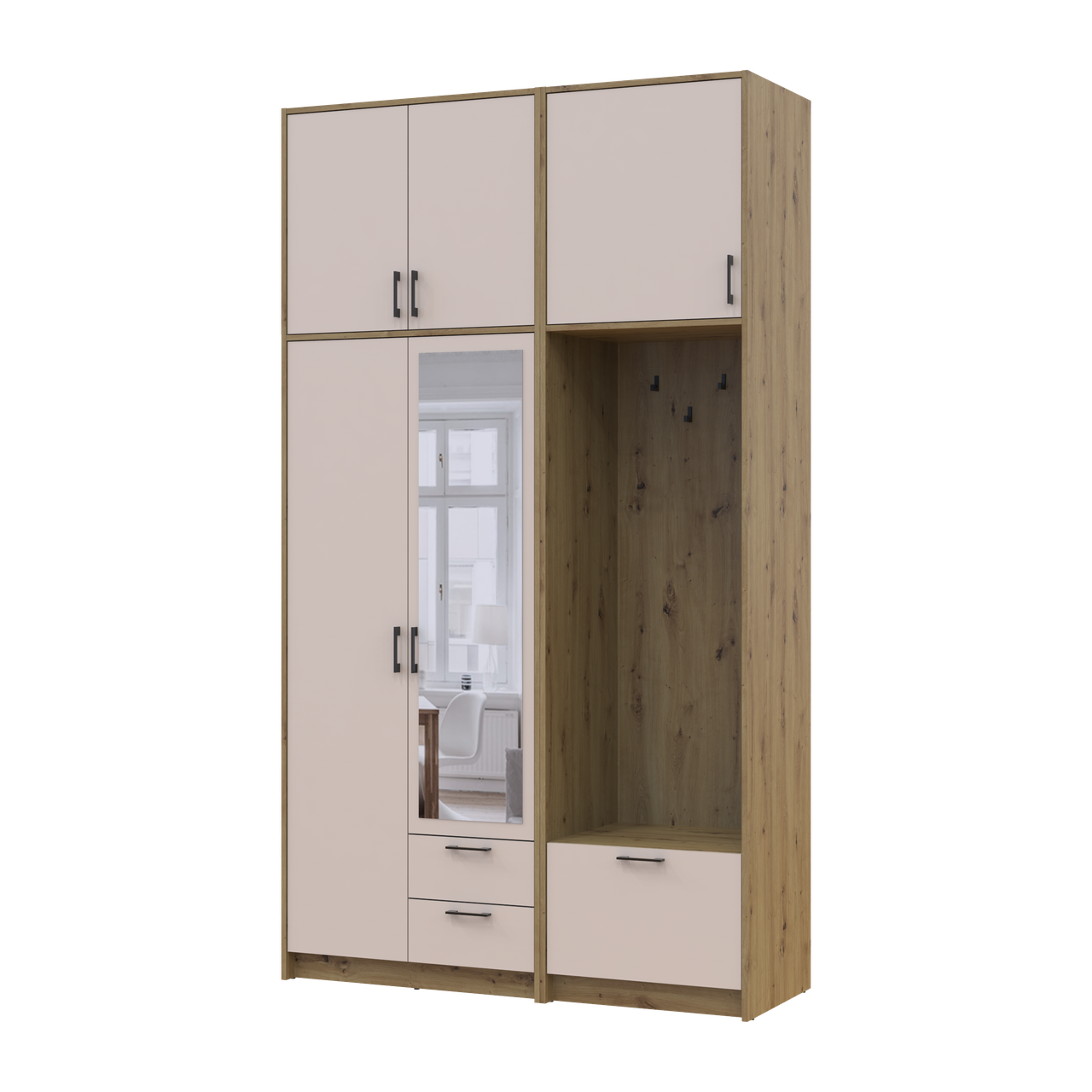 Шкаф для одежды Doros Ронди с вешалкой, зеркалом и высокой антресолей 2 ДСП 142х52х260 см Дуб Артизан/Кашемир (42005278)