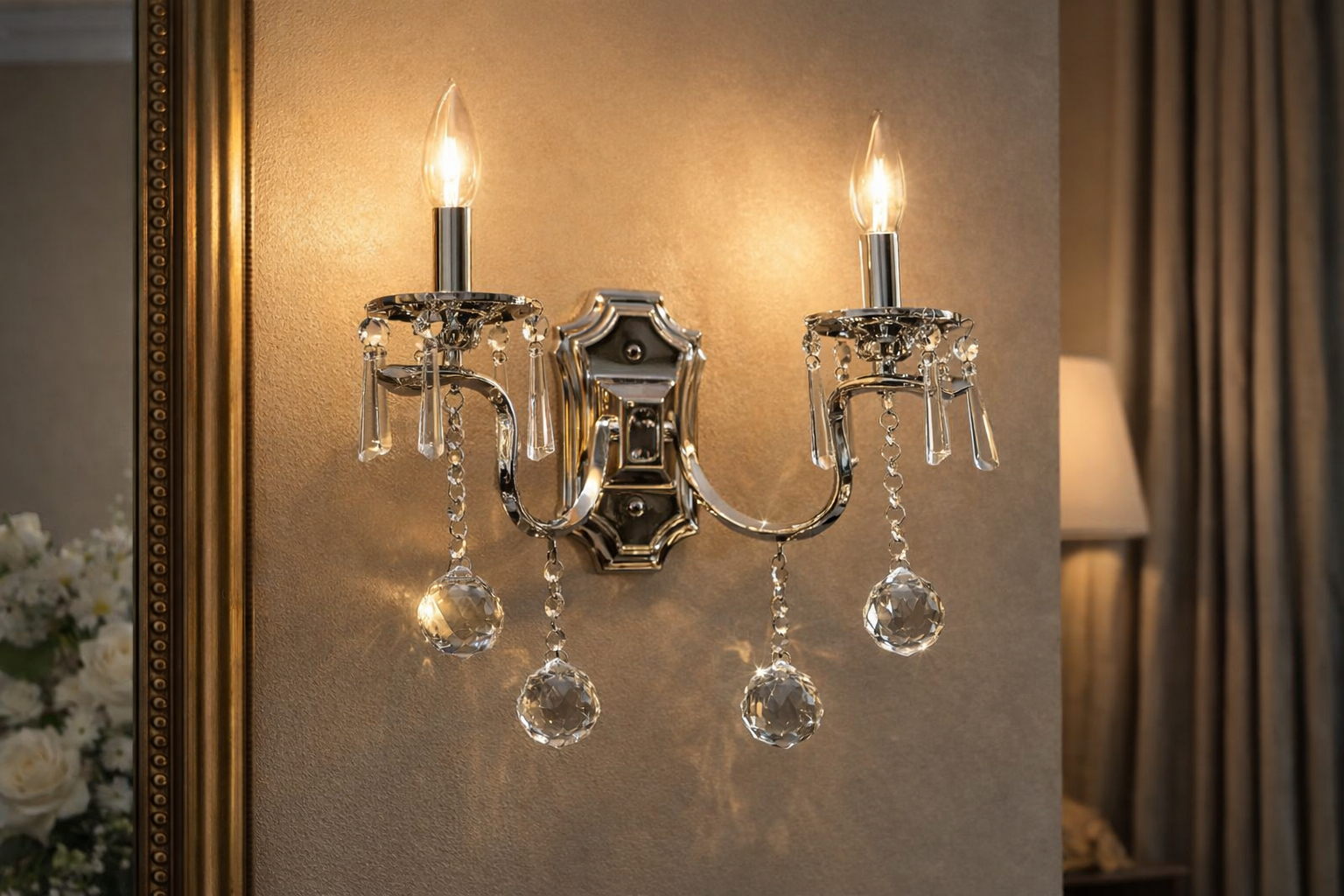 Бра з кришталевими підвісками Хром (4319/2HRW-N)