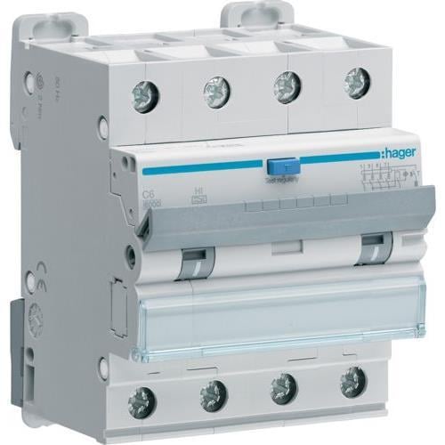 Дифавтомат Hager 16A 300mA 6kA 4 полюса тип C тип Hi AFH466H (11621)