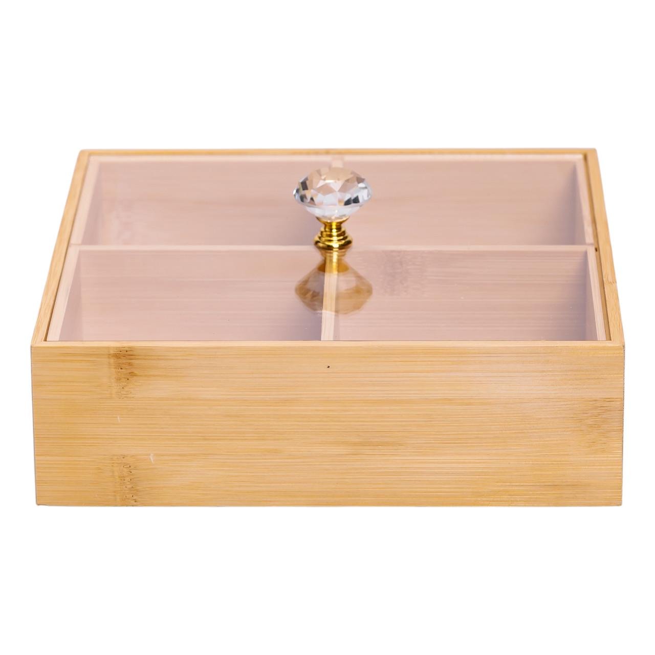 Менажниця дерев'яна на 4 секції з кришкою для закусок 22х22х8 см - фото 4