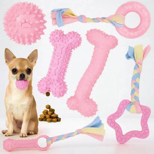 Набір іграшок для собак 6в1 Рожевий (VEN-1231-C8)