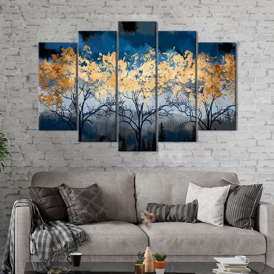 Картина на полотні Дерева із золотим листям на тлі похмурого лісу 137x85 см (V447-5_L)