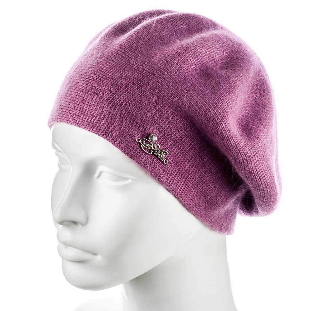 Берет ангоровый Actrics WH774 L двойной на ножке без украшений р. 57-58 Брусничный