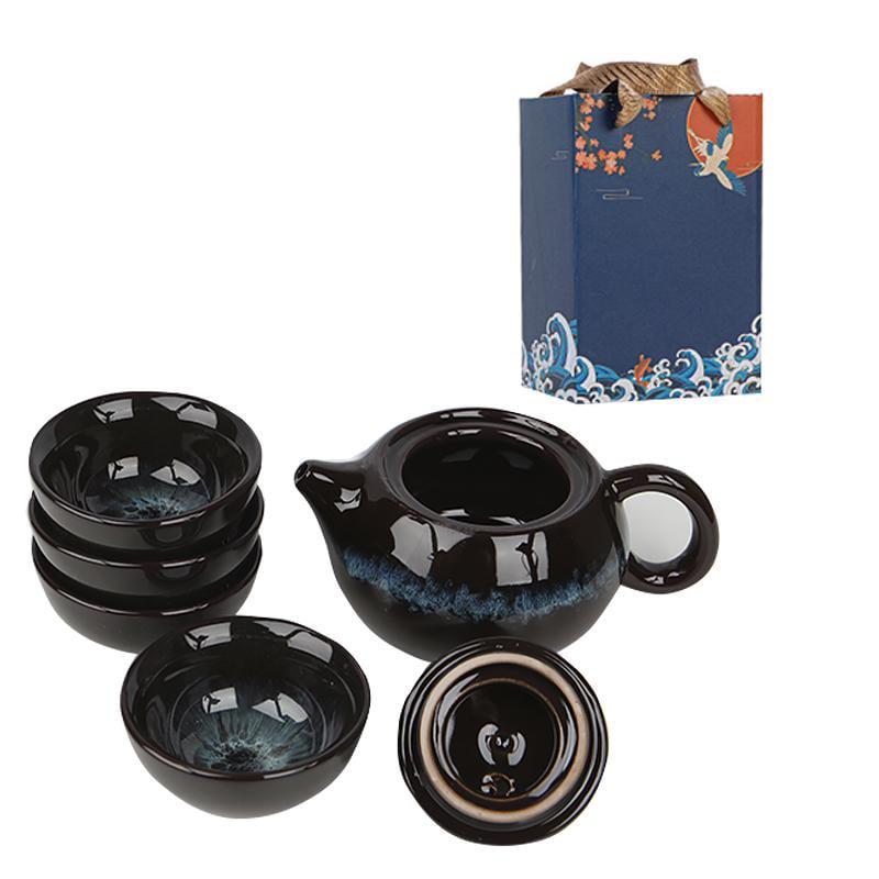 Набор для чайной церемонии YBCJ-648 сервиз для приготовления чая набор пиал с чайником на 4 персоны подарочная коробка Brown/Blue