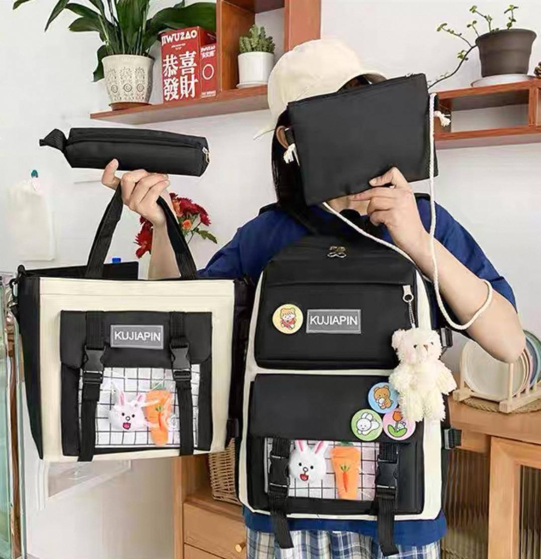 Комплект школьный рюкзак/сумка/клатч/брелок/карман с игрушками Черный (27795689) - фото 2