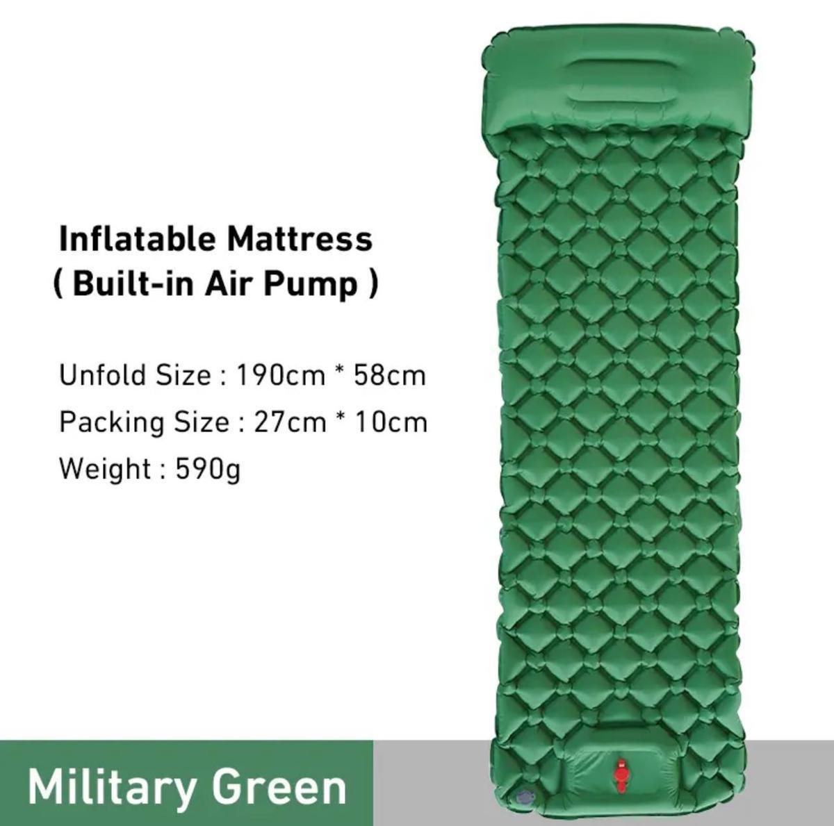 Коврик надувной Westtune с подушкой и встроенным насосом Green (gl3-dtf-5s8) - фото 2 Коврик надувной Westtune с подушкой и встроенным насосом Green (gl3-dtf-5s8) - фото 2