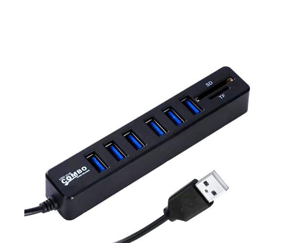 Картридер USB HUB Combo 6USB/SD/TF 8в1 Black