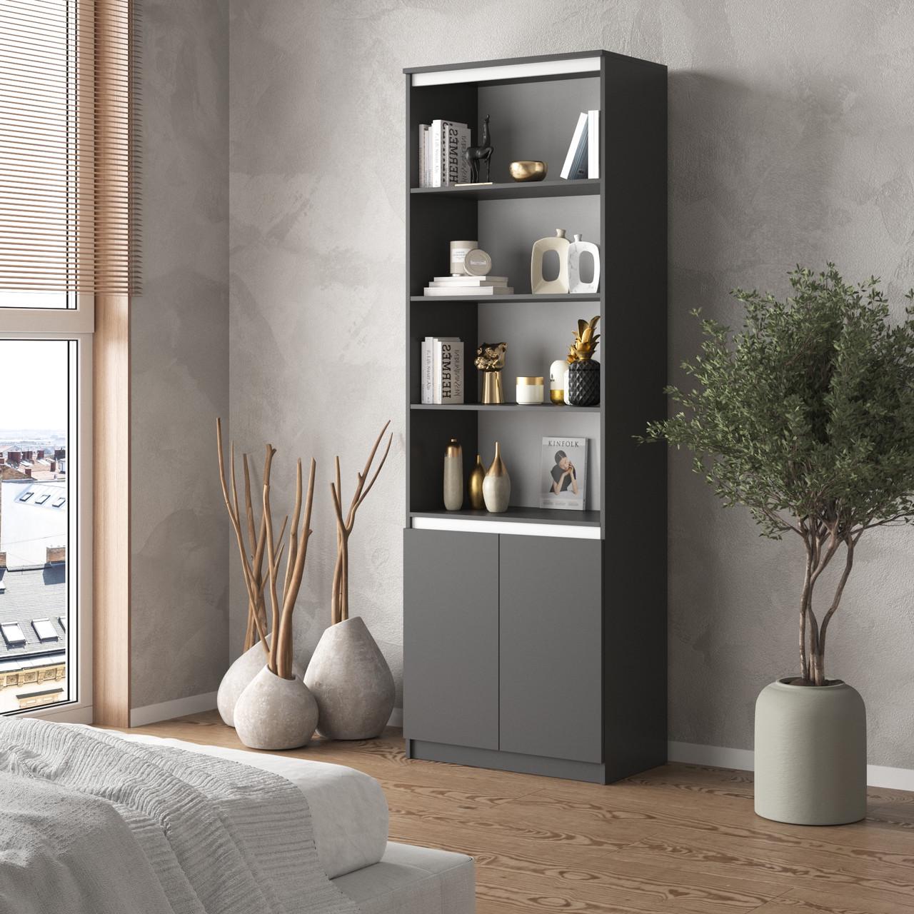 Шкаф пенал Вайс R-29 802х400х2110 мм Антрацин/Белые планки (30775850) - фото 1 Шкаф пенал Вайс R-29 802х400х2110 мм Антрацин/Белые планки (30775850) - фото 1