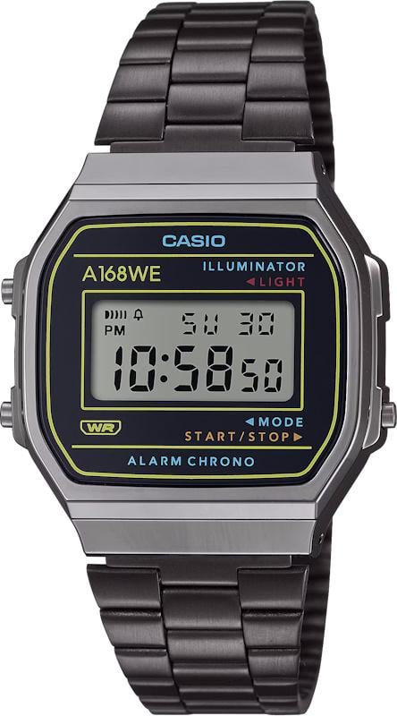 Мужские часы Casio A168WEHB-1A, секундомер, черный циферблат