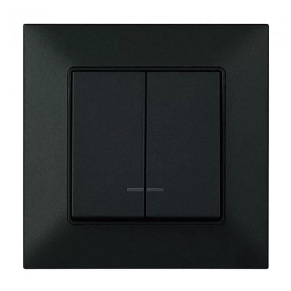 Выключатель Panasonic Arkedia Slim двухлавишный с подсветкой быстрый монтаж Черный (24174)