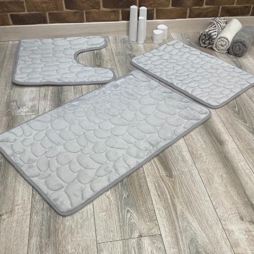 Набор ковриков в ванную и туалет Stone Premium Memory Foam 3в1 80х50/60х40/60х50 см Светло-серый (NK3S0002) - фото 7 Набор ковриков в ванную и туалет Stone Premium Memory Foam 3в1 80х50/60х40/60х50 см Светло-серый (NK3S0002) - фото 7