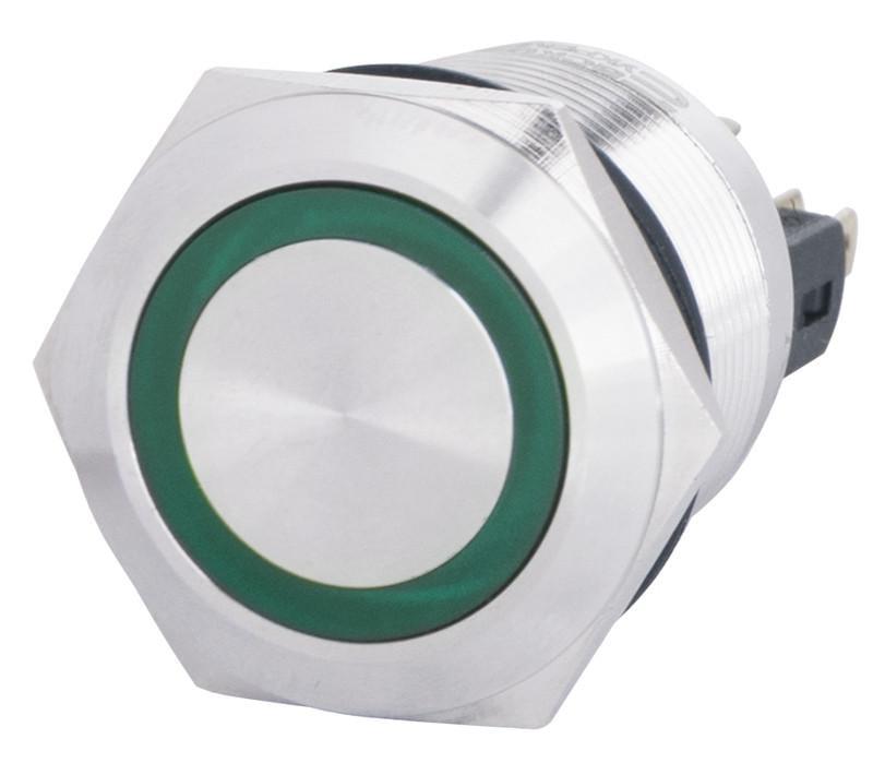 Кнопка TYJ 22-271 металлическая плоская с подсветкой 1NO+1NC 220V Зеленый (A0140010132)